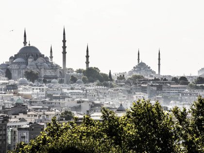 Istanbul cityscape featuring Hagia Sophia and Blue Mosque