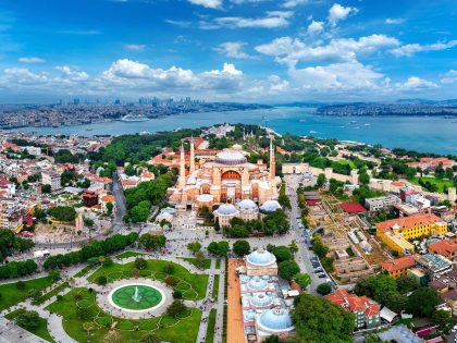 Aerial view of Hagia Sophia in Istanbul, Turkey.